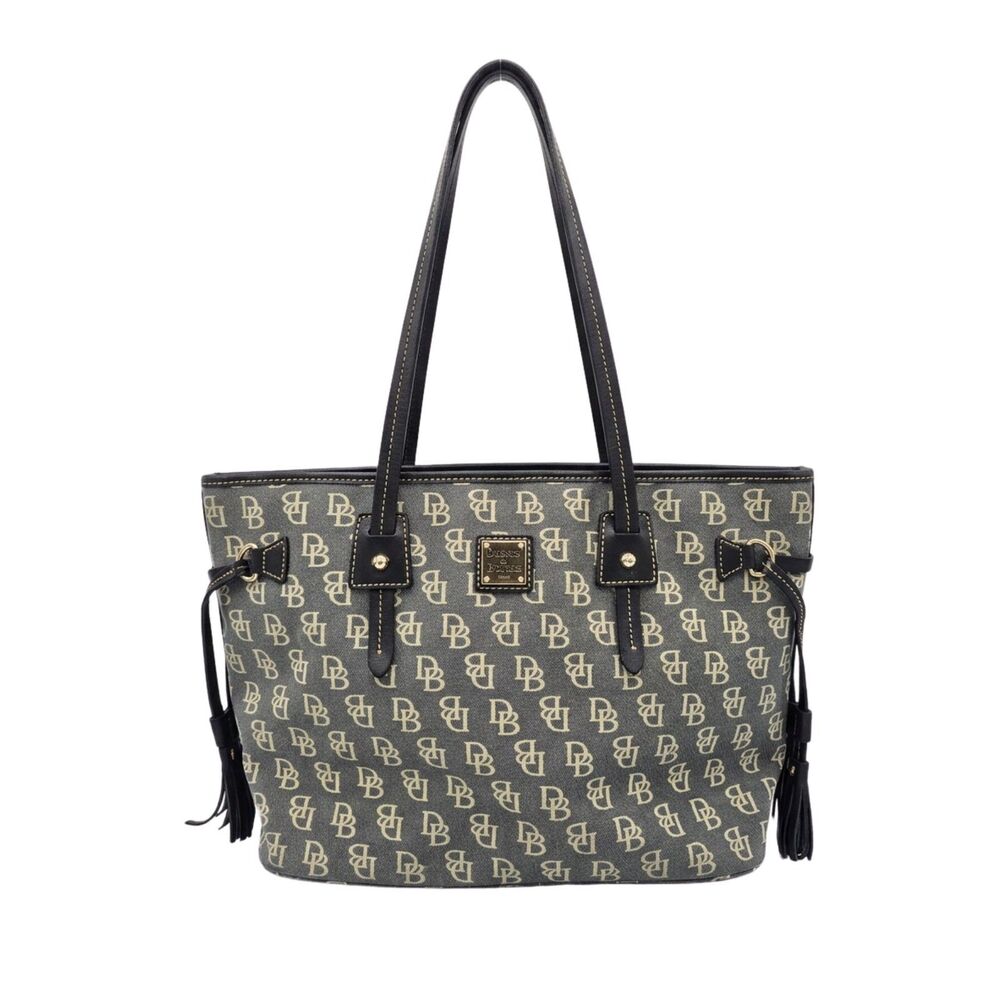Vintage Dooney & Bourke Signature Monogram Canvas Tassel Drawstring Tote Black G